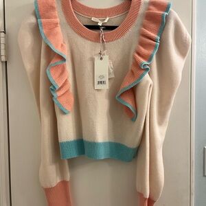 LoveShackFancy Pink and Blue Ruffle Sweater